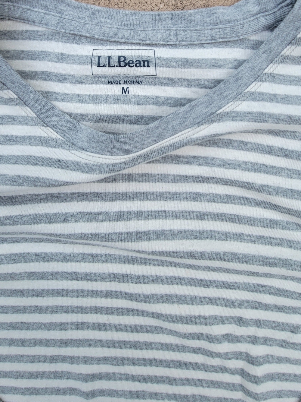 L.L.Bean Gray & White Striped Long Sleeve Tee Shirt Top M 100% Cotton - Picture 3 of 5